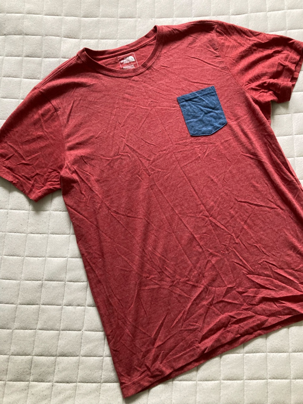 The North Face Men's Red Short-Sleeve Tee with Blue Pocket